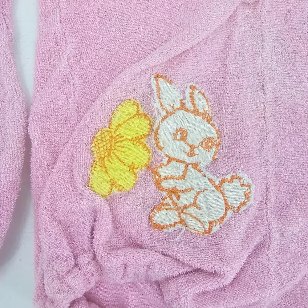Vintage 70's Pastel Pink & Bunny Terry Cloth Bubbler Romper Twin Girls 9 mo 4029